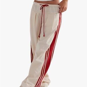 Cream and Red Drawstring Track Pants